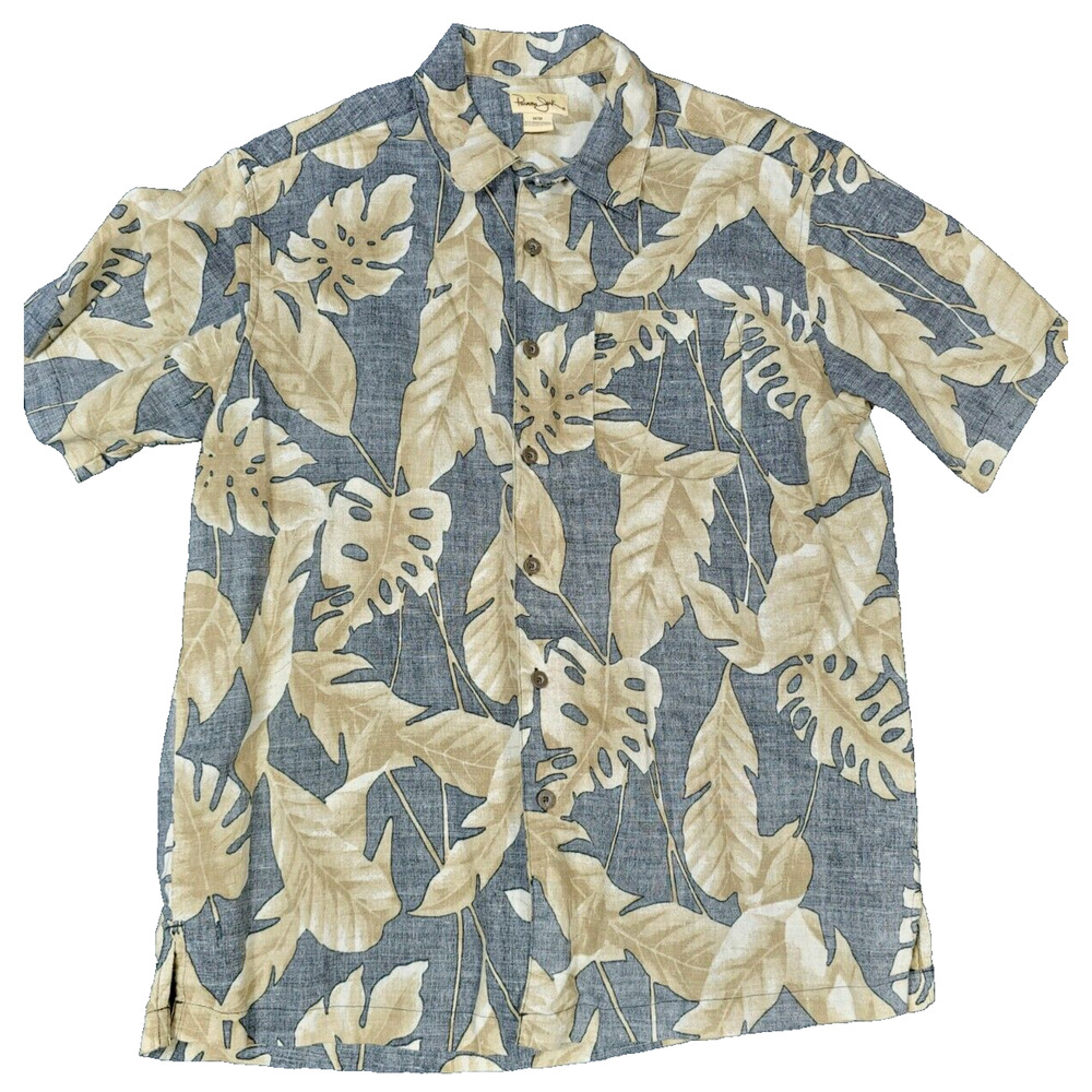 Panama Jack Hawaiian Button Up Shirt Mens M Gray Floral Short Sleeve